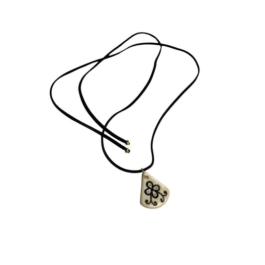 Hand Stamped Wildflowers Ceramic Necklace